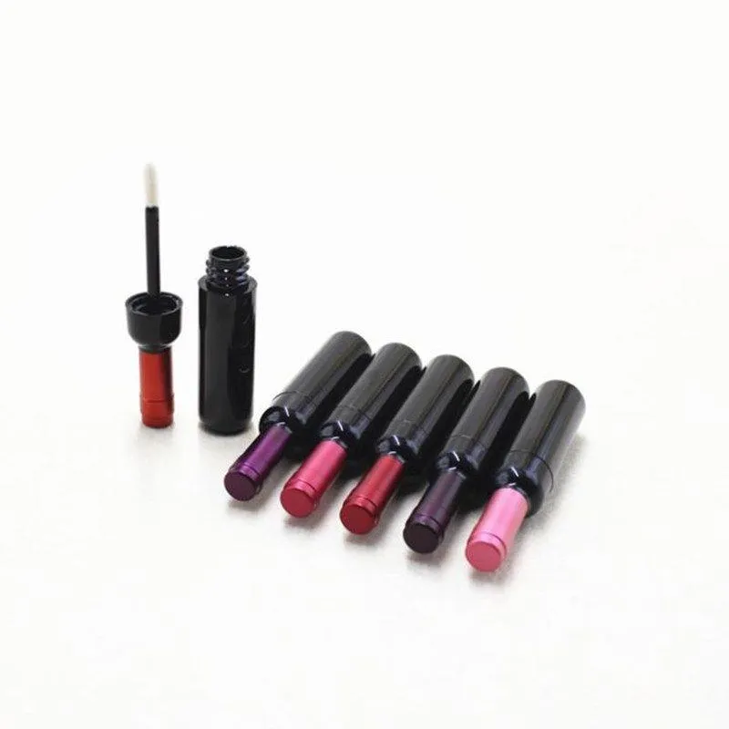 Lege zwarte plastic lipglossfles met gekleurde dop, wijnvorm creatieve draagbare lipglossbuis, lippenstiftbuis F3645 Jtvlu