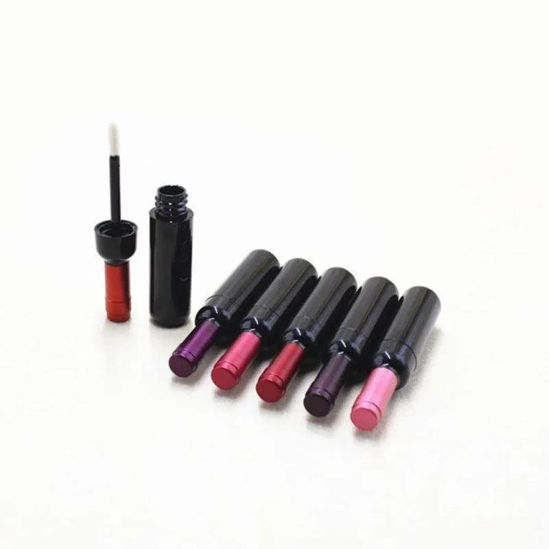 Frasco de gloss de plástico preto vazio com tampa colorida, tubo de gloss labial criativo em forma de vinho, tubo de batom F3645 Jtvlu