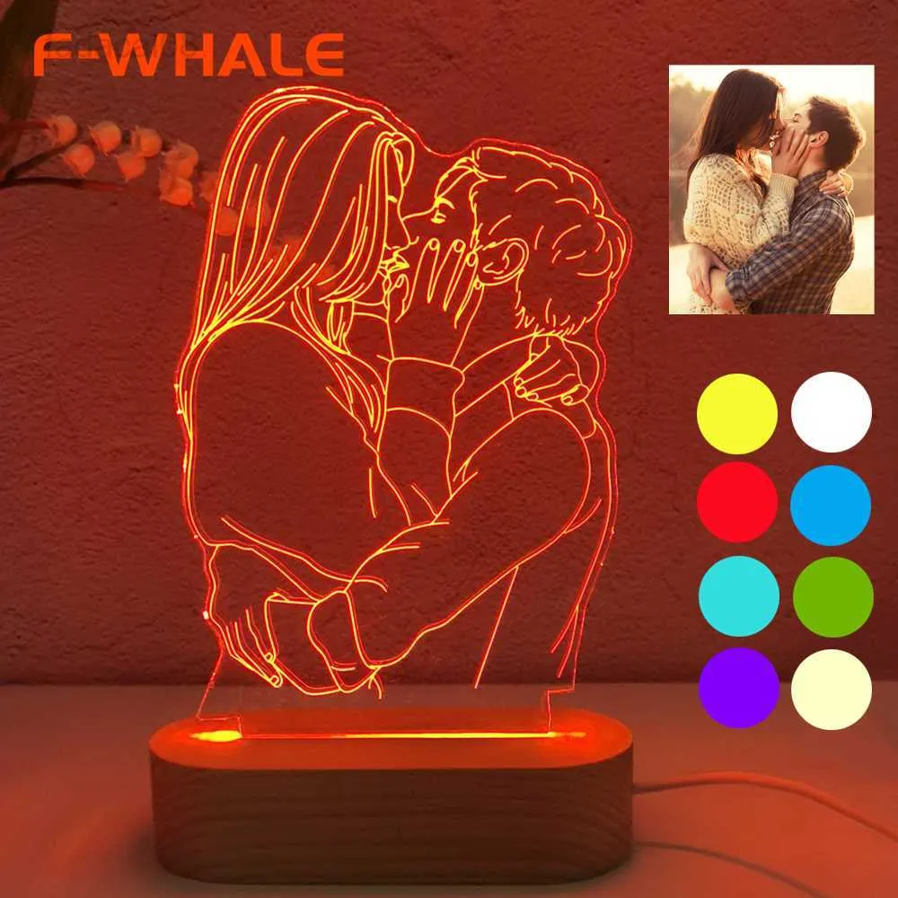 Lights Photo Customized 3D Bedroom Beside Wood Base Colorful Night Lamp Wedding Christmas New Year Gift Holiday Light HKD230704