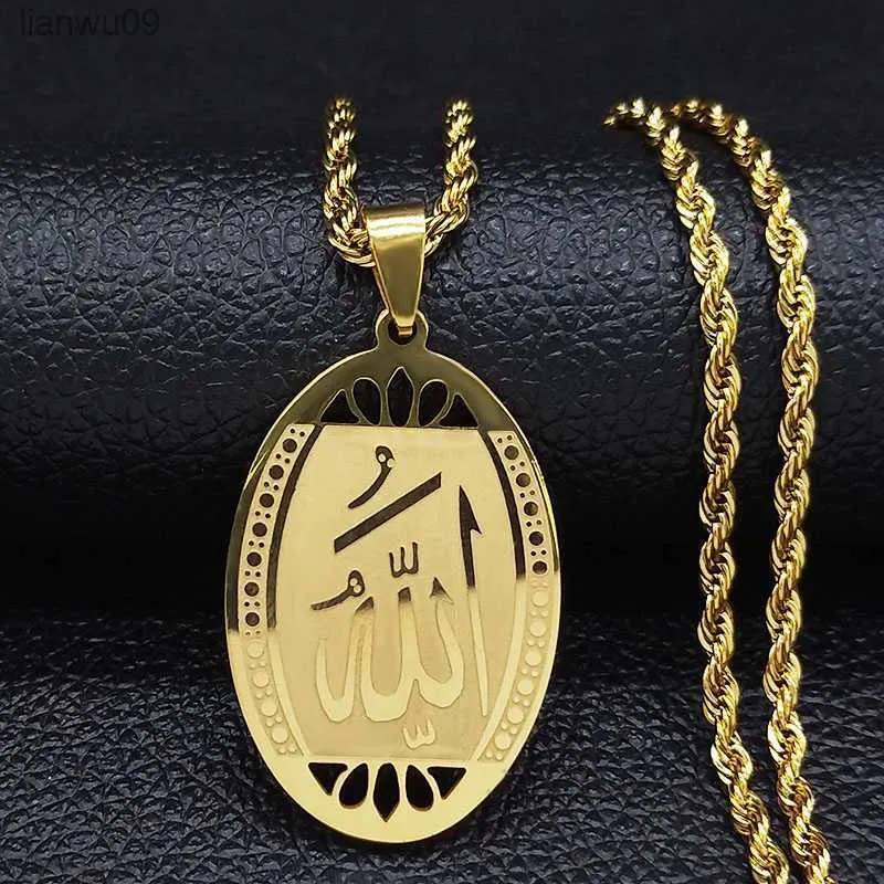 Muslim Islamic Quran Allah Stainless Steel Necklace for Men Gold Color Arabic Islam Chain Necklace Jewelry collier homme N1208 L230704