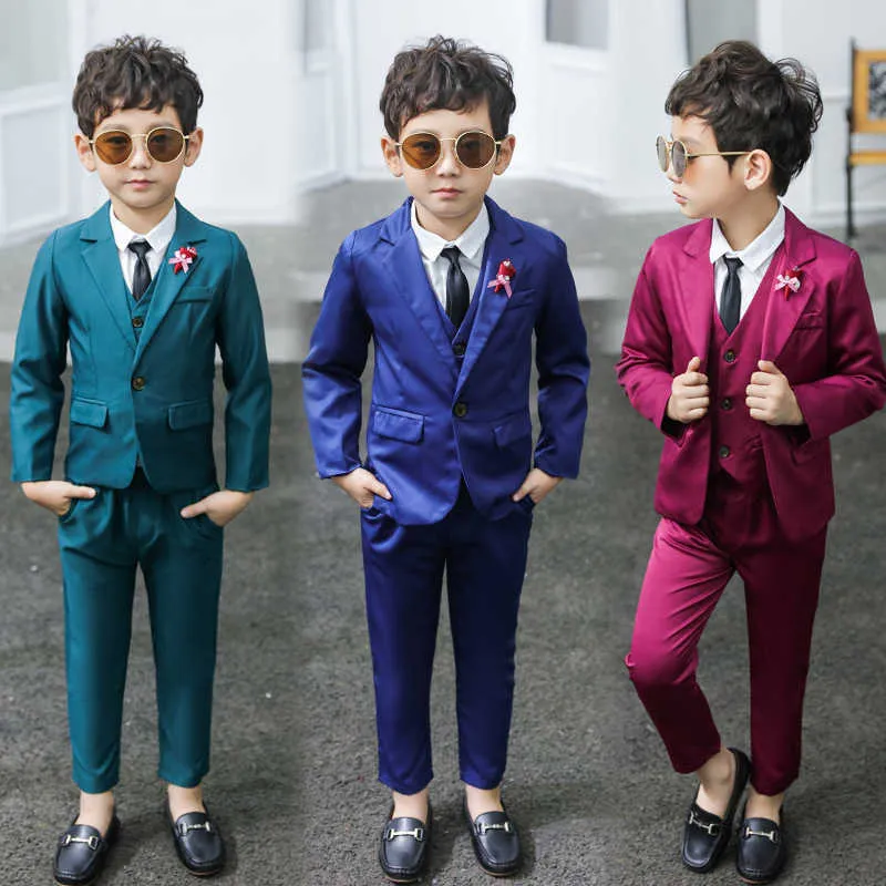 Garnitury Gentleman Chłopcy Garnitur Odzież Ustawia Nowe Mody Dzieci Slim Blazer Na Wesele Chłopcy Dziecięcy Zielony Garnitur Sukienka Na spotkanie HKD230704