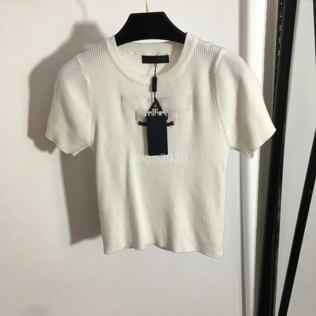 23ss kobiety letnia dzianinowa koszulka designerskie topy z wzorem literowym projektant drogi startowej dziewczyny krótkie bluzki wiskoza t-shirty odzież wysokiej klasy marka elastyczność sweter camisole