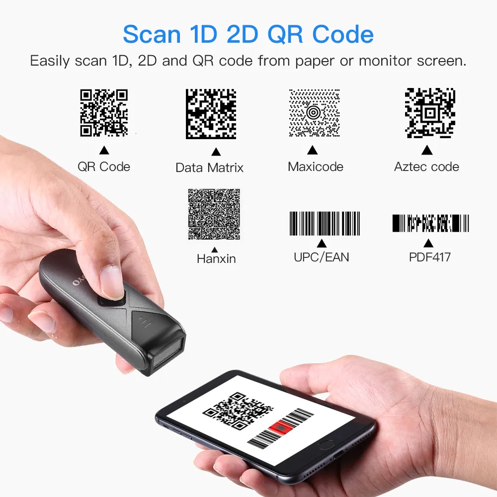 Scanner Code-Barres 2D Bluetooth Portable Eyoyo - Lecteur QR 1D/2D Avec Clip Arrière Pour Smartphone, IPhone, Android - PDF417 Aztec