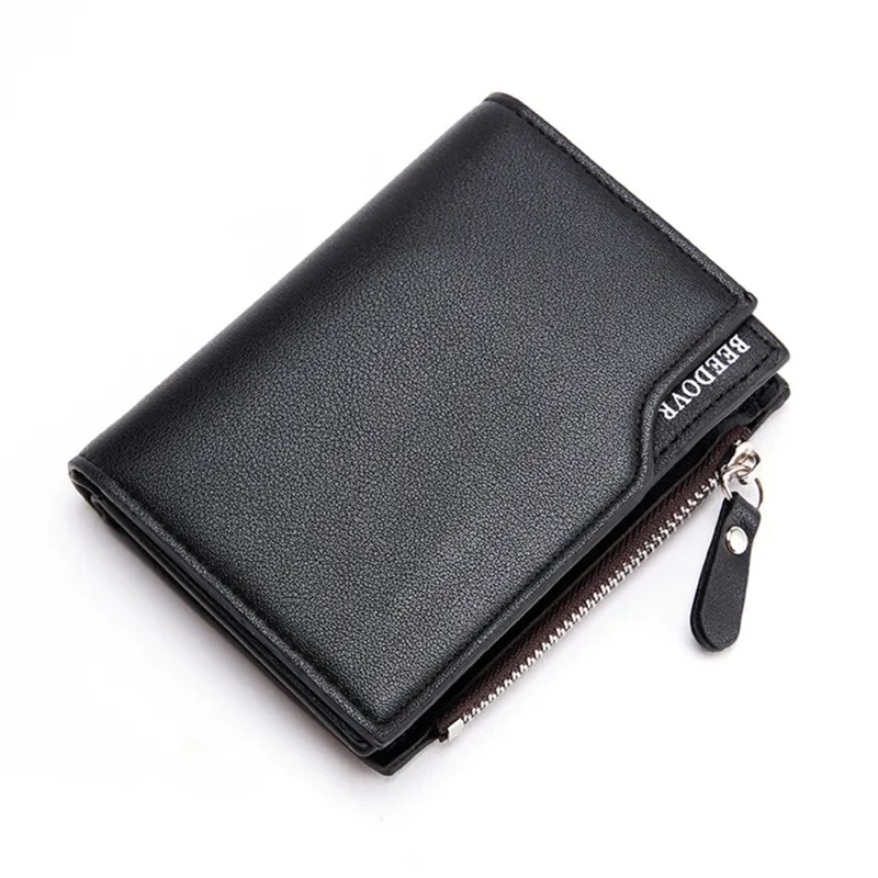 Men Fashion Zipper Wallet Small Short Credit Card Holder Multi Clip Male Vintage Mini Snap Purse With Coin Money Pocket