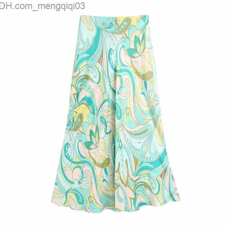 Skirts Sweet Women High Waist A-line Skirt Summer Fashion Ladies Chinese Style Vintage Female Printed 210515 Z230705