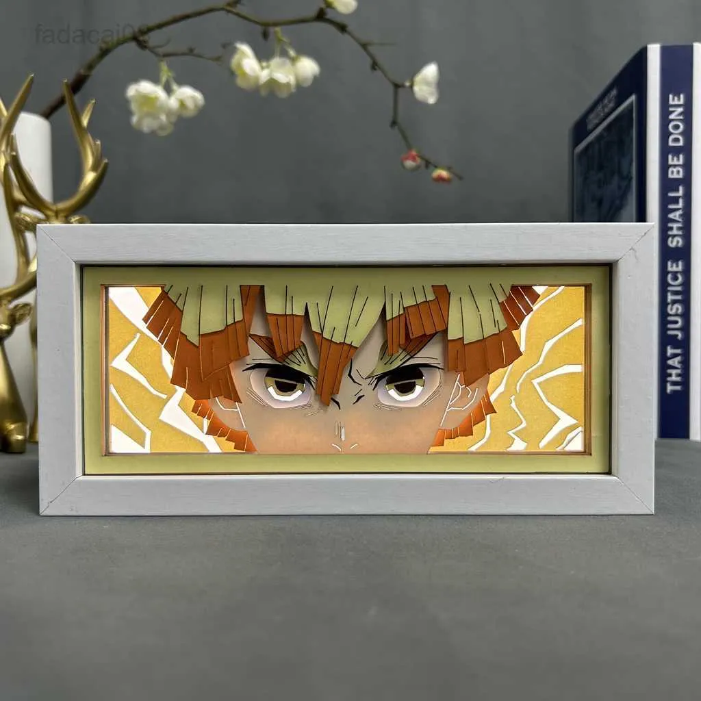 Nattljus Lightbox Kimetsu No Yaiba för heminredning Mangapapper Carving Bordslampa Anime Light Box Zenitsu Agatsuma Face HKD230704