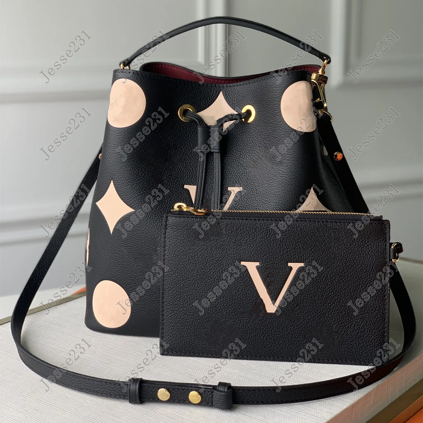 7A Kvalitetsdesignerväska Kvinnor Äkta Läder NEONOE MM bucketväska Axelväskor Reliefväskor Crossbody-väska Handväskor Tygväska Plånböcker ryggsäck med originalkartong