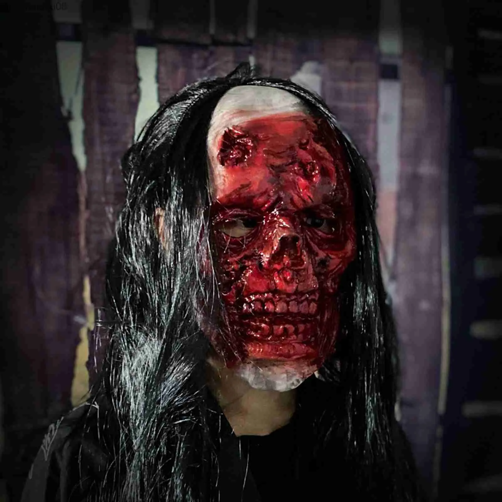 Cadılar Bayramı 3D Korku Gerçekliği Tam Baş Head Ghoul Mask Korkunç Maske Cosplay Parti Kafatası Lateks İskelet Dekorasyonu Zombi Maskara Disfraz L230704