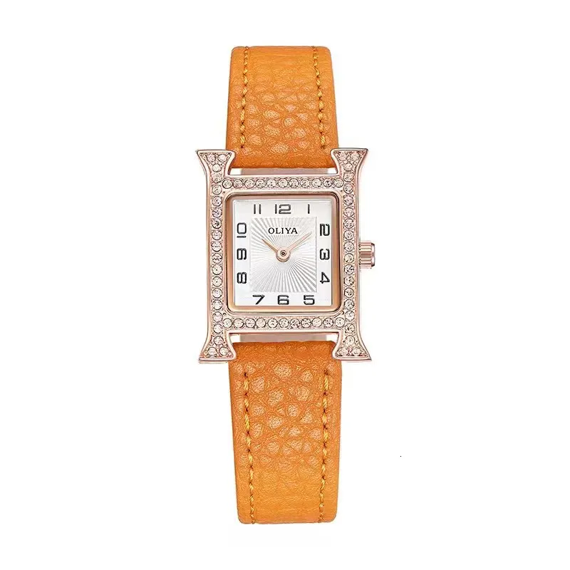 Kobiety zegarki Oliya Light Luksus H Fashion Casual Ladies Square Watch Diamond Skóra Kolorowy kwarc 230703