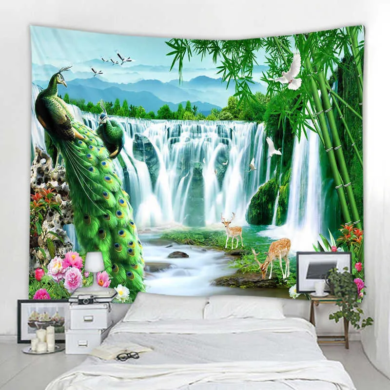 Arazzi Bellissimo paesaggio naturale cascata sfondo arazzo decorativo mandala sfondo arazzo decorativo rivestimento murale