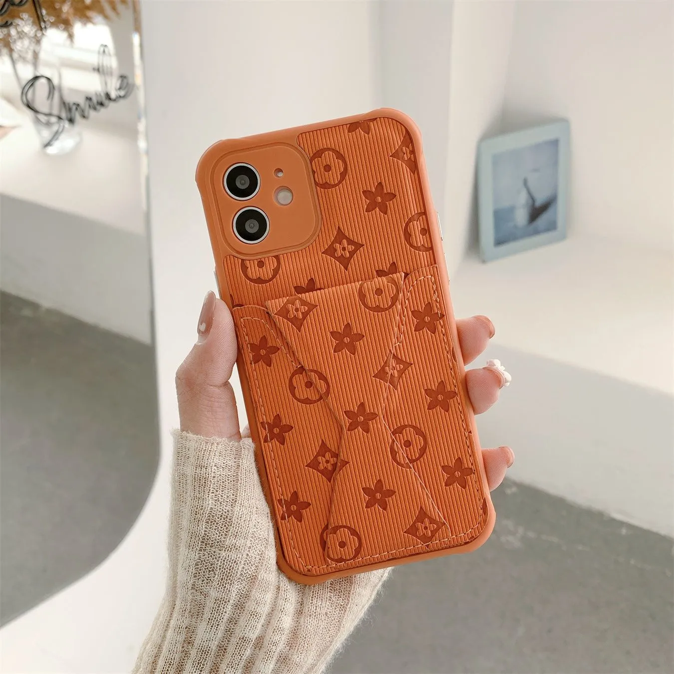 Handyhüllen Modedesigner mit Haltertasche für iPhone 14 Pro Max 13 12 11 Luxushülle Kartensteckplatz 808 OESU