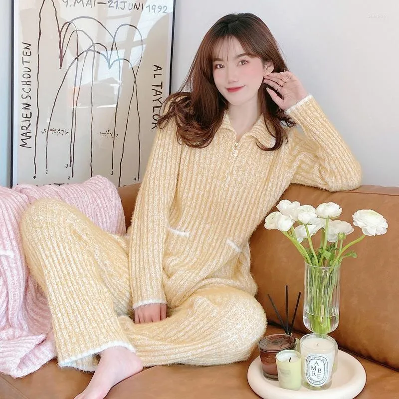 Plaid Womens Pajama Set For Autumn Winter Thick Warm And