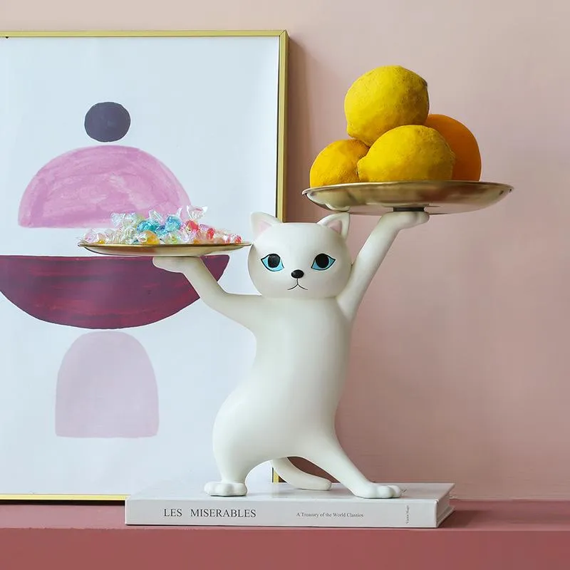 Feeding Nordic Resin Cat Tray Statue Bedroom Entrance Home Office Table Desk Decor Accessorie Key Candy Container Storage Sculpture