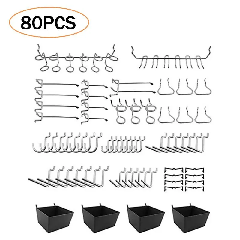 80pcs Pegboard Hooks Çeşitlilik Ev Mağazası Depolama Kancaları Peg Tahta Alet Askısı Set Garaj Mutfak Atölyesi Organizatör Kancaları