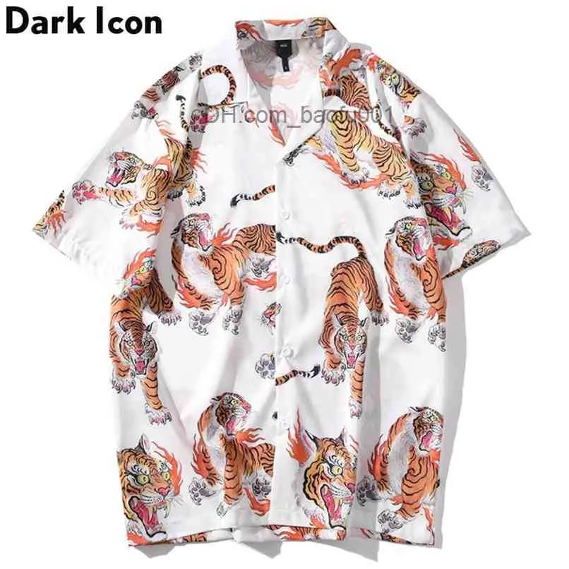 Chemises décontractées pour hommes Dark Tiger Full Print Hip Hop Shirt Hommes Femmes Summer Streetwear Casual s for Z230705
