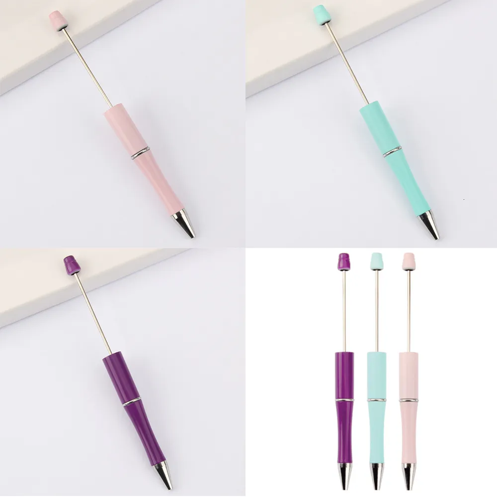 Ballpoint Pens 50pcs Candy Colored Beaded Ballpoint Pen DIY Beadable Pens for School Office Student Kids Gift Pen Korean Stationery Pen 230703