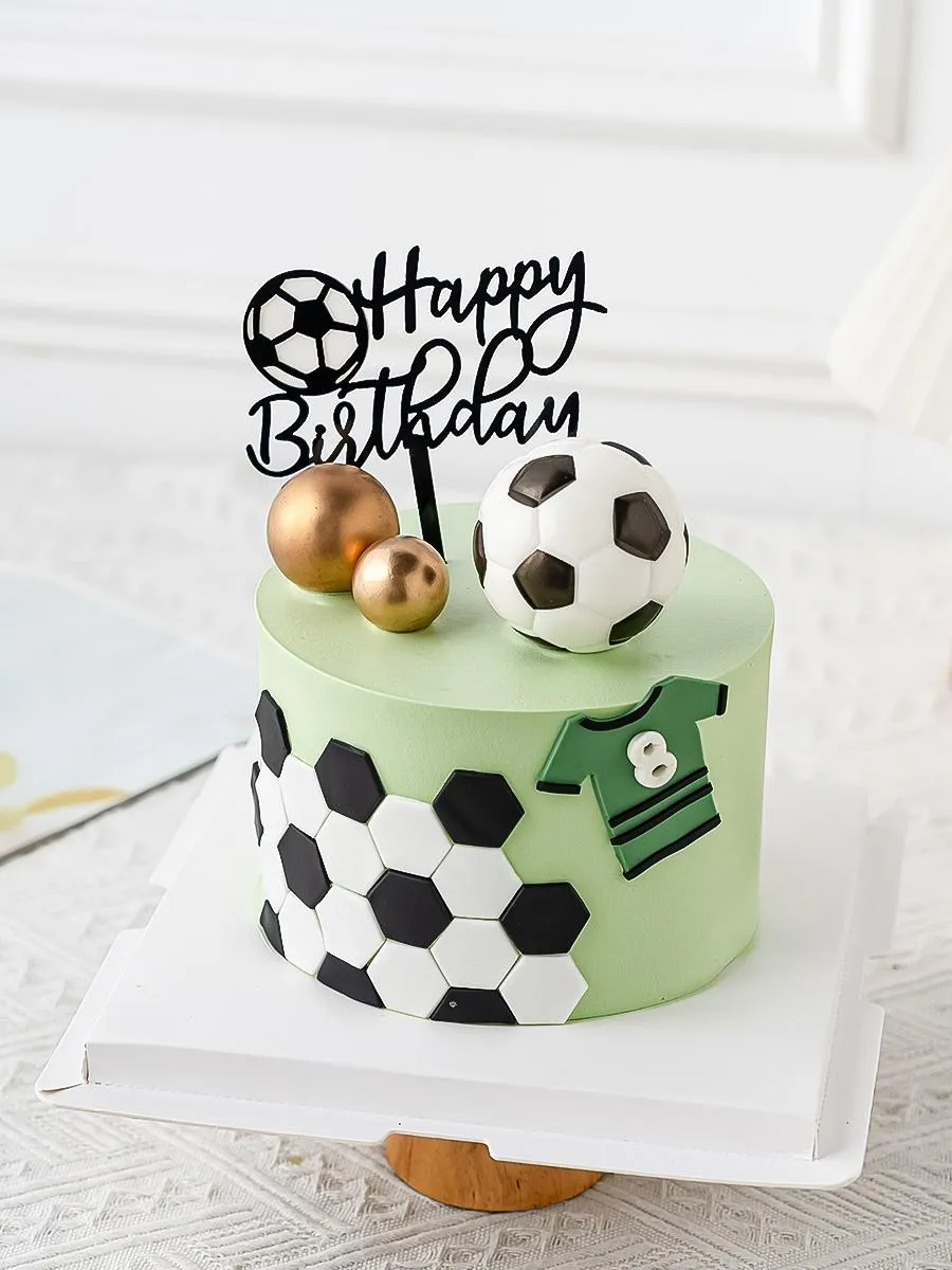 Jeans Soccer Cake Topper Inserts Boys Girls Soccer Team Happy Birthday Cake Decorations Baking Party Dress Up Inserts Decorative Balls