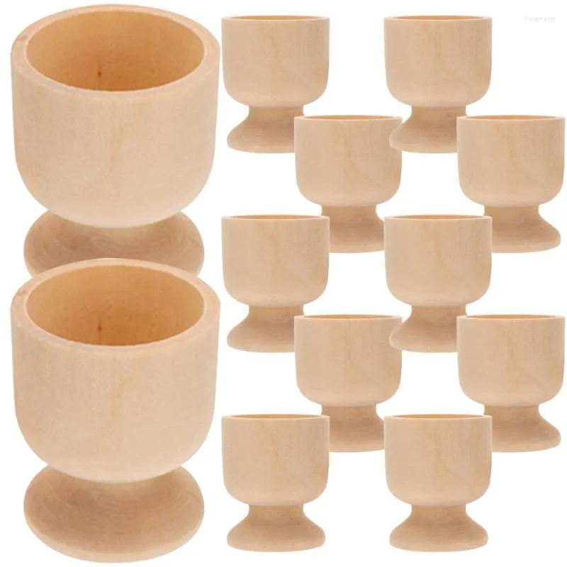 Dinnerware Sets 12 Pcs Easter Egg Tray Eggs Holder Fridge Stand Toy DIY Wood Cup Child Toys For Kids