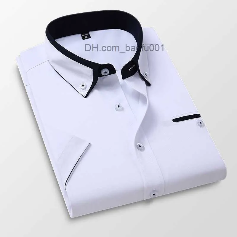 Men's Casual Shirts Mens Short Sleeve Shirts Slim Fit Formal Male White Naby Blue Grey Business Social Dress Summer Men's Clothing Z230705