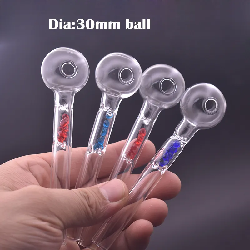 En gros Dia 30mm Boule Verre Brûleur À Huile Tuyau Épais Pyrex Fumer Tuyaux Coloré Diamant Test Paille Tube Brûleurs pour Eau Bong Accessoires