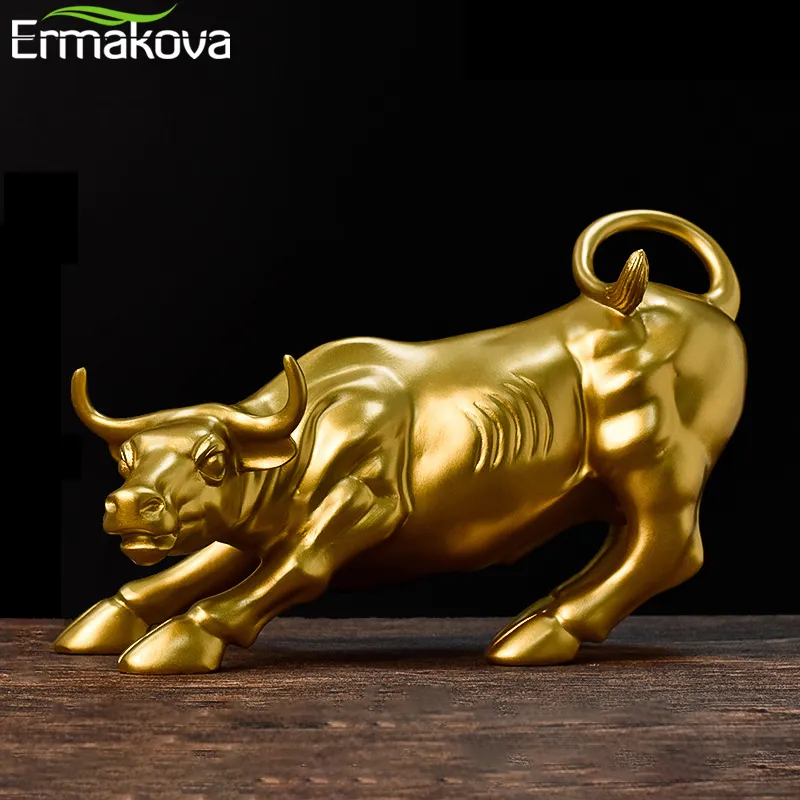 Decorative Objects Figurines ERMAKOVA 27cm Resin Bull Sculpture Statue Cow Ornament Home Resin Animal Jewelry Home Bar Office Window Decoration Cafe Gift 230703