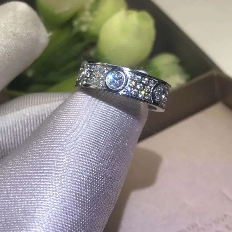 volledige diamant titanium staal zilver liefde diamanten ring mannen en vrouwen roségouden moissanites ringen voor geliefden paar sieraden cadeau