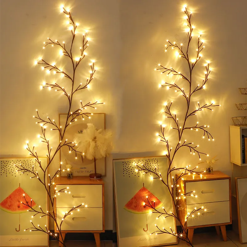 Luce a LED Ramo di un albero Luce di salice Luce di albero in rattan Albero di Natale Decorazione di luce Luce notturna calda luci di stringa di vite bianche 144LED alimentate tramite USB