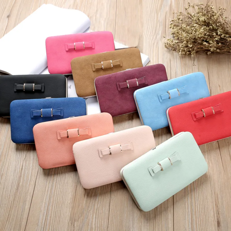 Fashion Bow Wallet Women 2022 Lady Women Long Wallets Purses Small Fold PU Leather Female Coin Purse Card Holder 2023