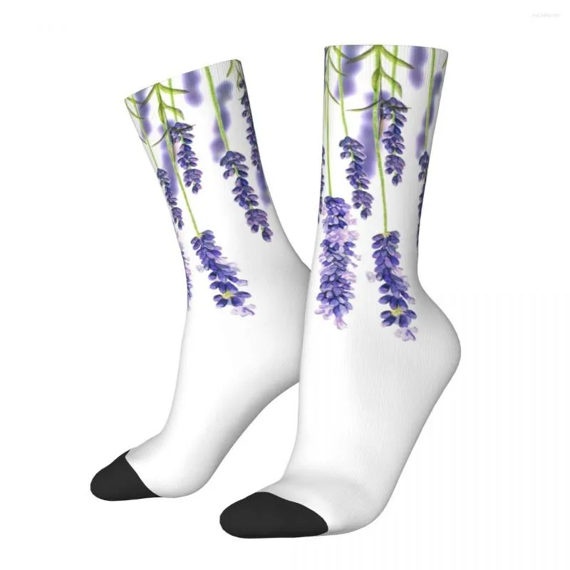 Chaussettes pour hommes heureux drôle mâle hommes fou lavande guirlande chaussette violet fleur amoureux Sport femmes printemps été automne hiver