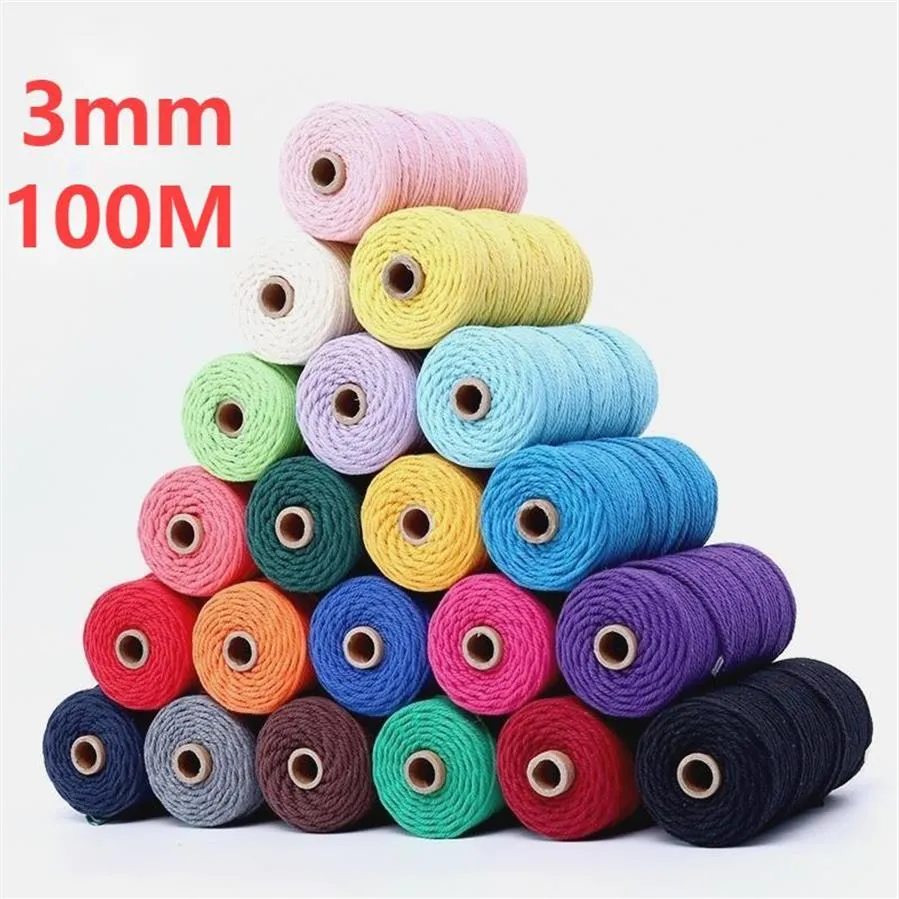 Yarn 3mm 100% Cotton Cord Colorful Rope Beige ed Macrame String Home Textile Wedding Decorative DIY Tapestry Art 110yards2301