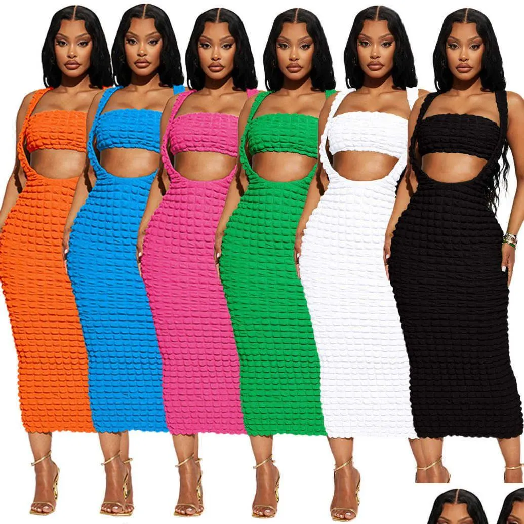 Basic Casual Dresses Women Designers Clothes 2023 Spring And Summer Wrapped Chest Long Maxi Dress Two Piece Set For Drop Delivery Dhg0F