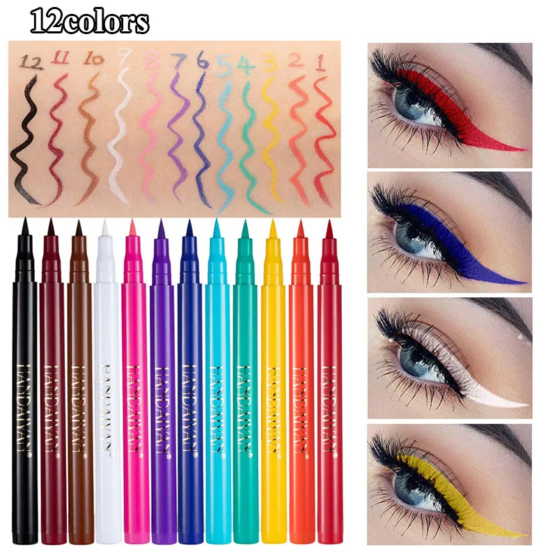 Eye ShadowLiner Combination 12 Colors Eyeliner Liquid Pencil Waterproof Easy To Wear Make Up Matte Eye Liner Blue Red Green White Gold Brown Eyliner 230703