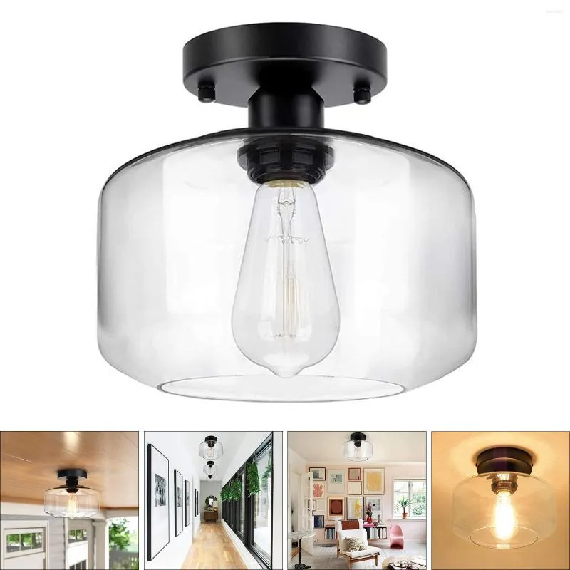 Chandeliers Industrial Ceiling Light Fixture With Clear Glass Shade Semi Flush Mount For Hallway Entryway Cafe Bar