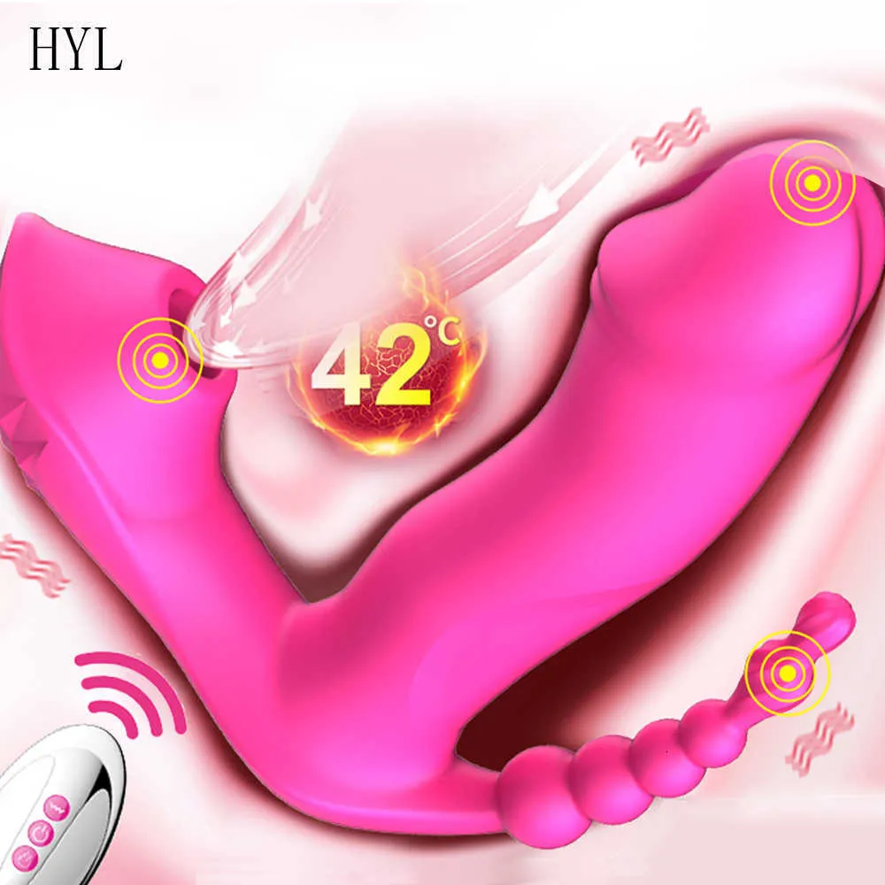 3-in-1 Sucking Vibrator Heating Wearable Dildo Anal Stimulator_voghion.com