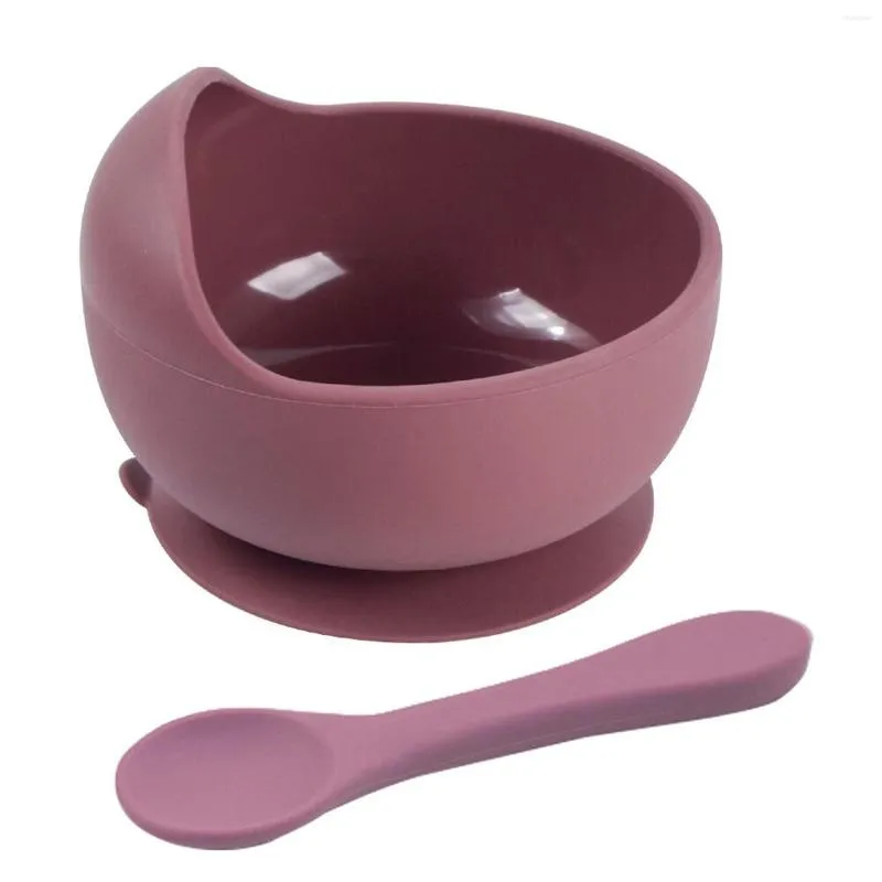 Tigelas tigelas Baby Silicone Tableware Forte Sucker Waterproog Spoon Conjunto de Crianças Alimentação de Sucção