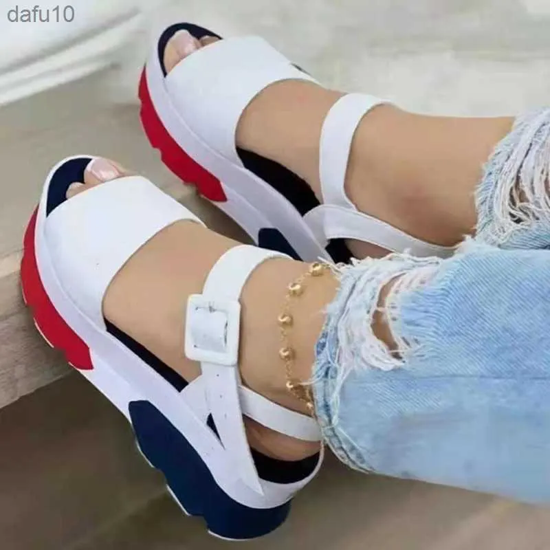 2023 neue Frauen Sandalen Peep Toe Einfarbig Schnalle Frau Keil Sandale Sommer Komfort Casual Schuhe Plattform Weibliche Sandalen L230704