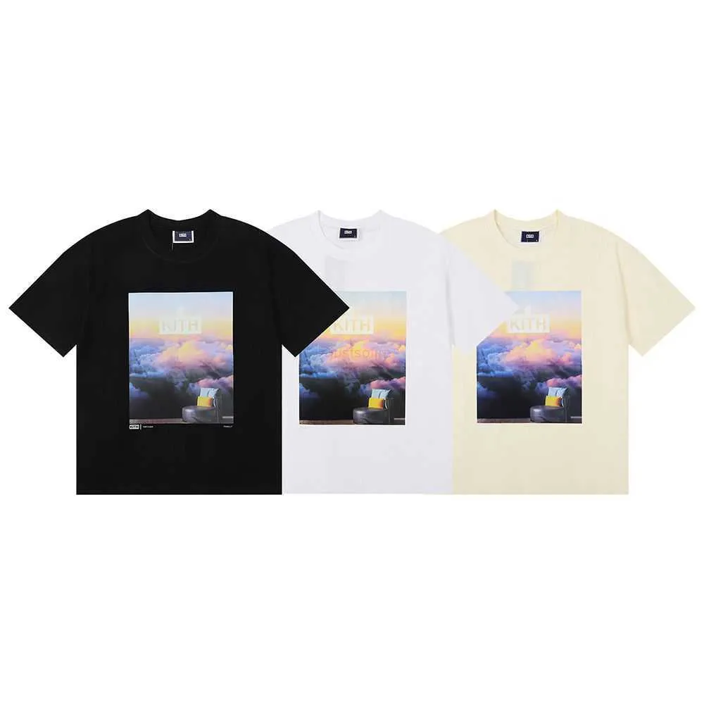 Tasarımcı Moda Giysileri Tees Tshirts Kith Mağazası Özel Tom Fabia Bulut Deniz Baskı Çift İplik Saf Pamuk Kısa Kollu Tshirt Erkekler ve Kadınlar İçin Pamuk