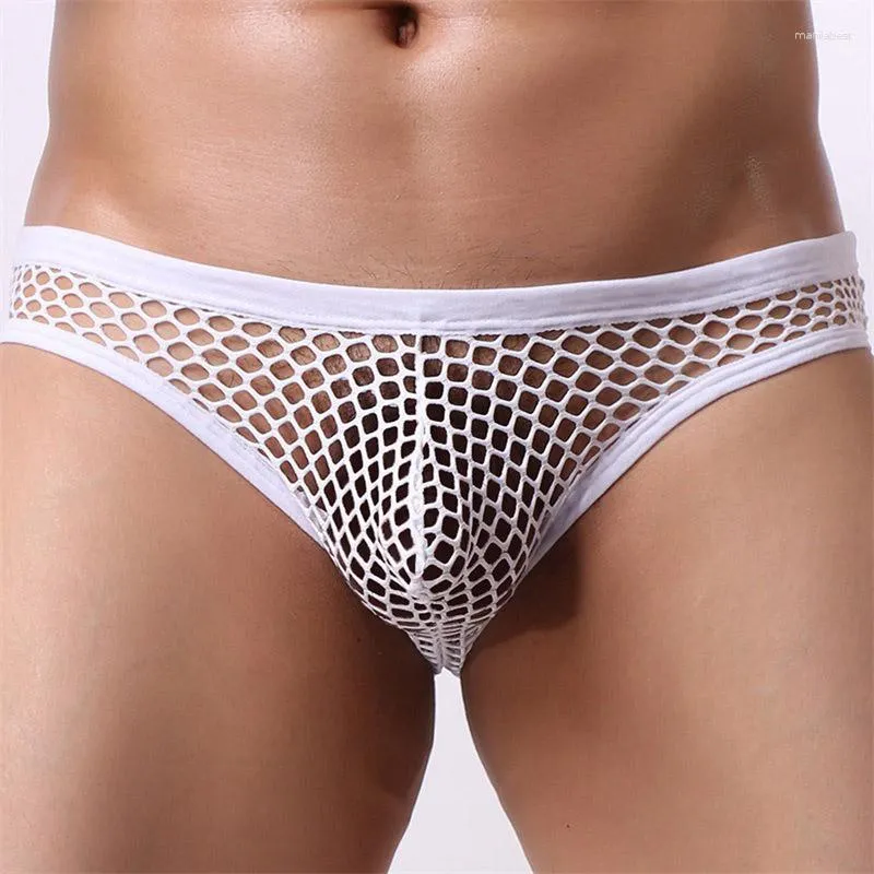 Cueca Cueca Masculina Malha Grande Sexy Transparente Cintura Baixa U Convexa Cueca Calcinha Oca Elástica Respirável