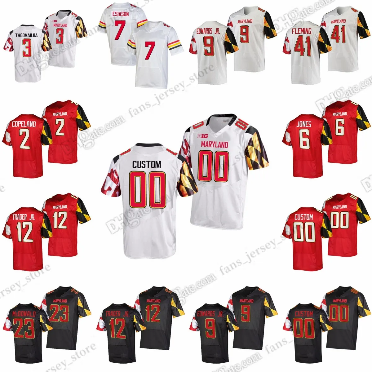 NCAA S-6XL Maryland Terrapins Football Jerseys Billy Edwards Dante Trader Dontay Demus Taulia Tagovailoa Jeshaun Jones Colby McDonald Jacob Copeland Ed