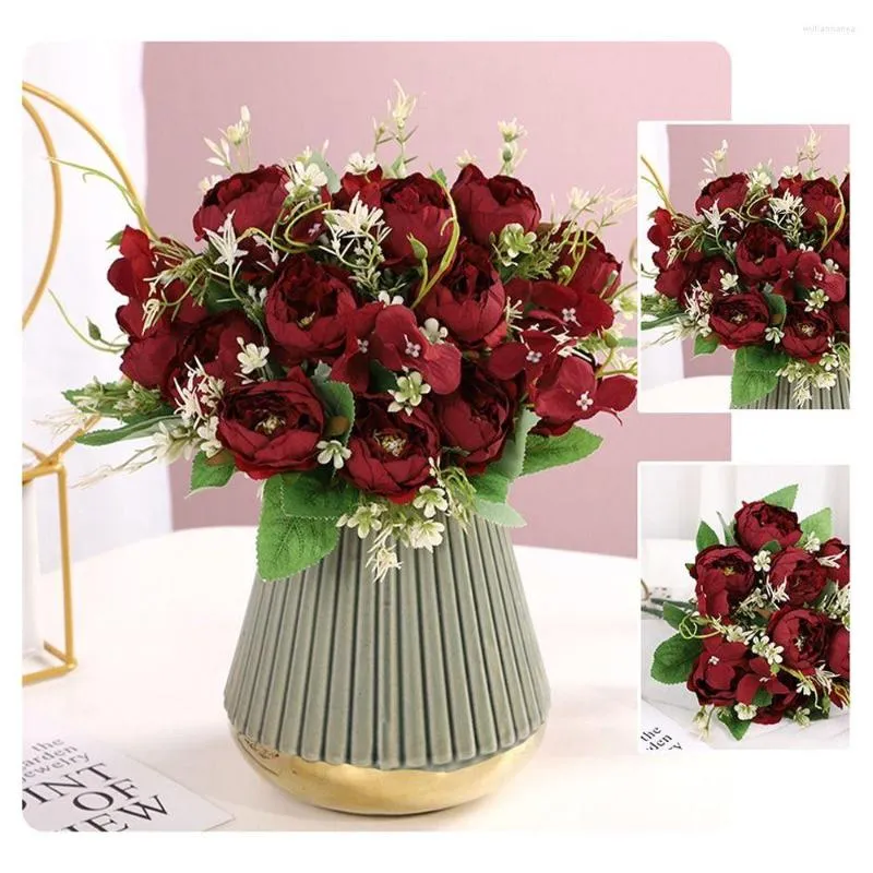 Fiori decorativi Decorazioni per la casa Matrimonio Bouquet fai da te Imitazione Fiore di seta Peonia Falso artificiale