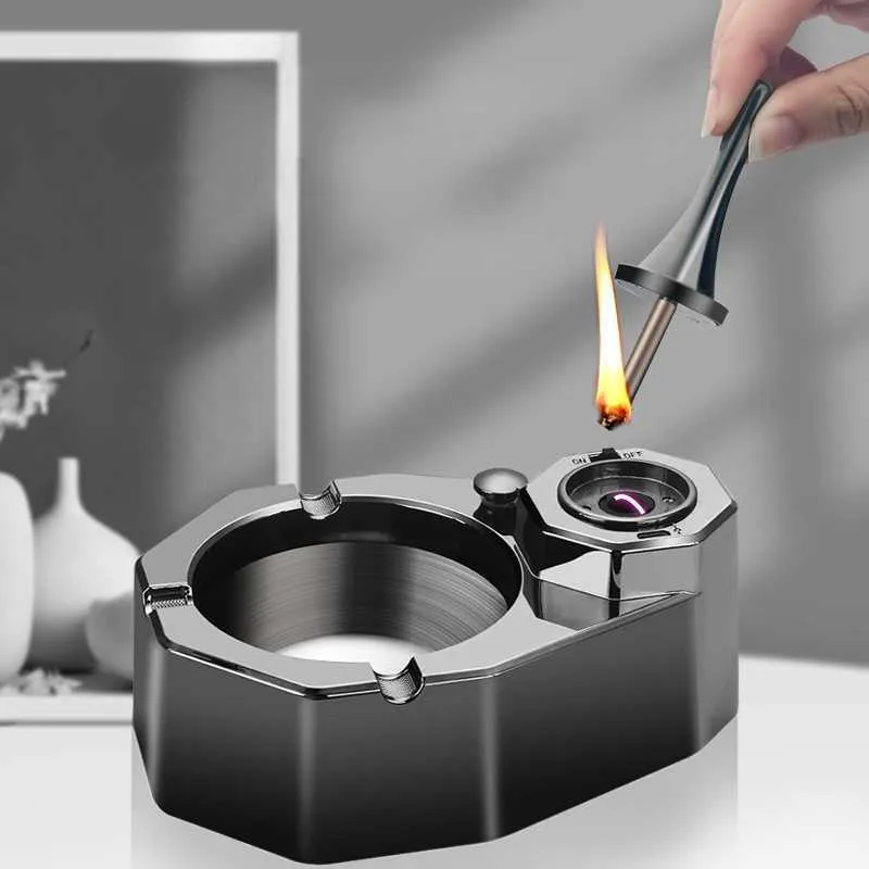 HONEST New Kerosene Rechargeable Hybrid Lighter Ashtray Kerosene Ignition Creative Ashtray Desktop Decoration Ashtray Men's Gift DUSANo Gas