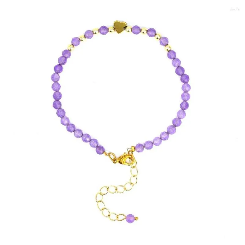 Braccialetti di fascino KFT 14K placcato oro naturale 4mm sfaccettato perline di cristallo pietra a forma di cuore per le donne ragazze gioielli regolabili