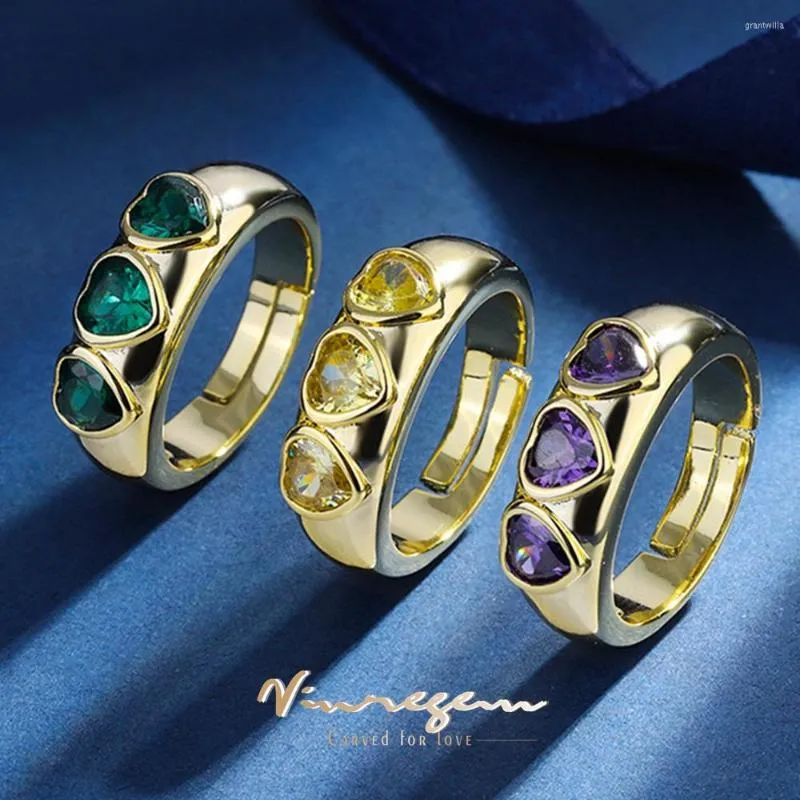 Cluster Rings Vinregem 5MM Heart Lab Creato Emerald Citrine Amethyst Gemstone Ring Per le donne Cocktail Fine Jewelry Wedding Band all'ingrosso