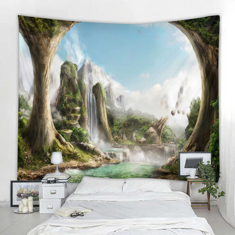 Tapisseries 3D fantaisie château paysage décoration tapisserie rideau revêtement mural nordique hippie paysage fond décoration
