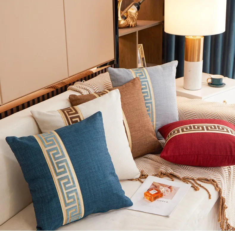 Almofada de luxo europeia almofada de linho de algodão capa de almofada para decoração de casa sofá fronha sólida fronha patchwork linho cor sólida 80 pçs/lote