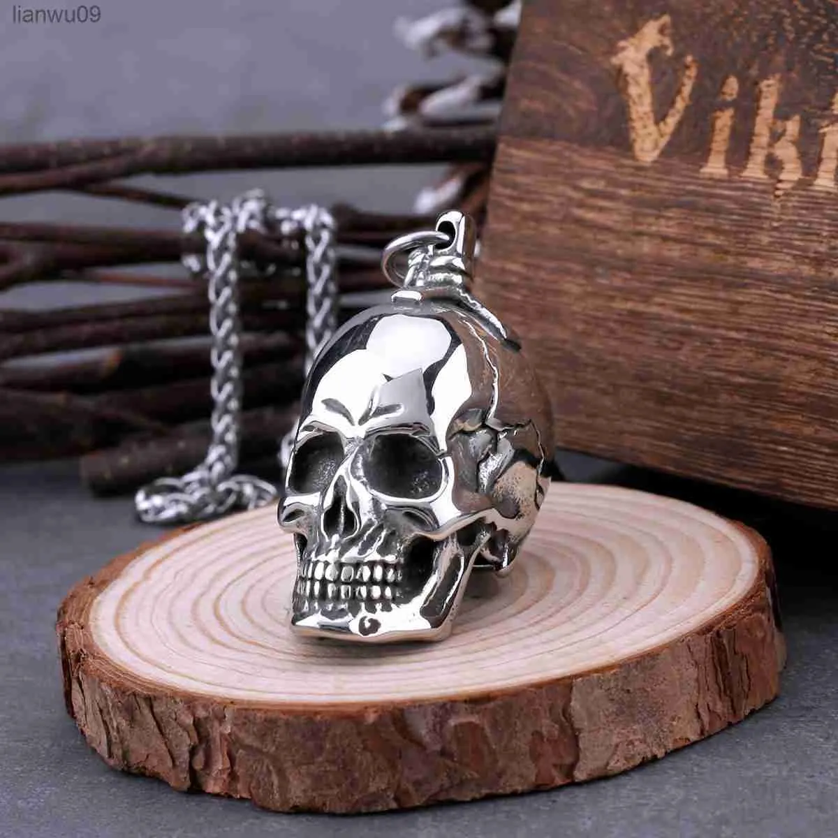 316L En Acier Inoxydable Grand Crâne Collier Hommes Vintage Gothique Punk Crâne Tête Pendentif Collier Parti Biker Mode Mâle Bijoux L230704