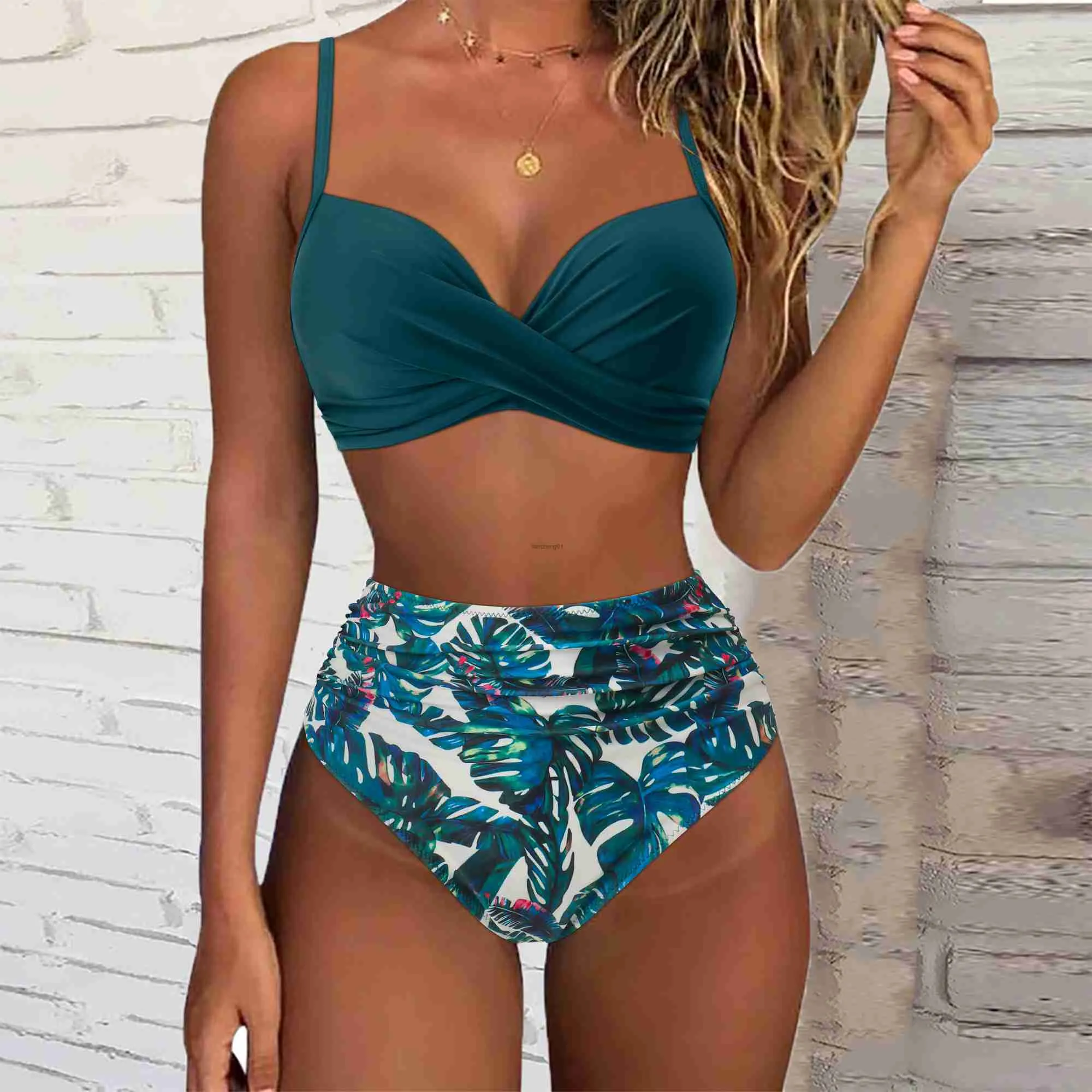 2023 Womens Push Up Bikini Solid Color XL High Waisted Swimsuit