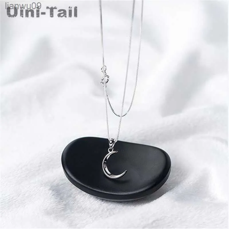 UiniTail hot new 925 Tibetan silver Korean sweet moon short necklace temperament Crescent Bay clavicle chain female GN441 L230704