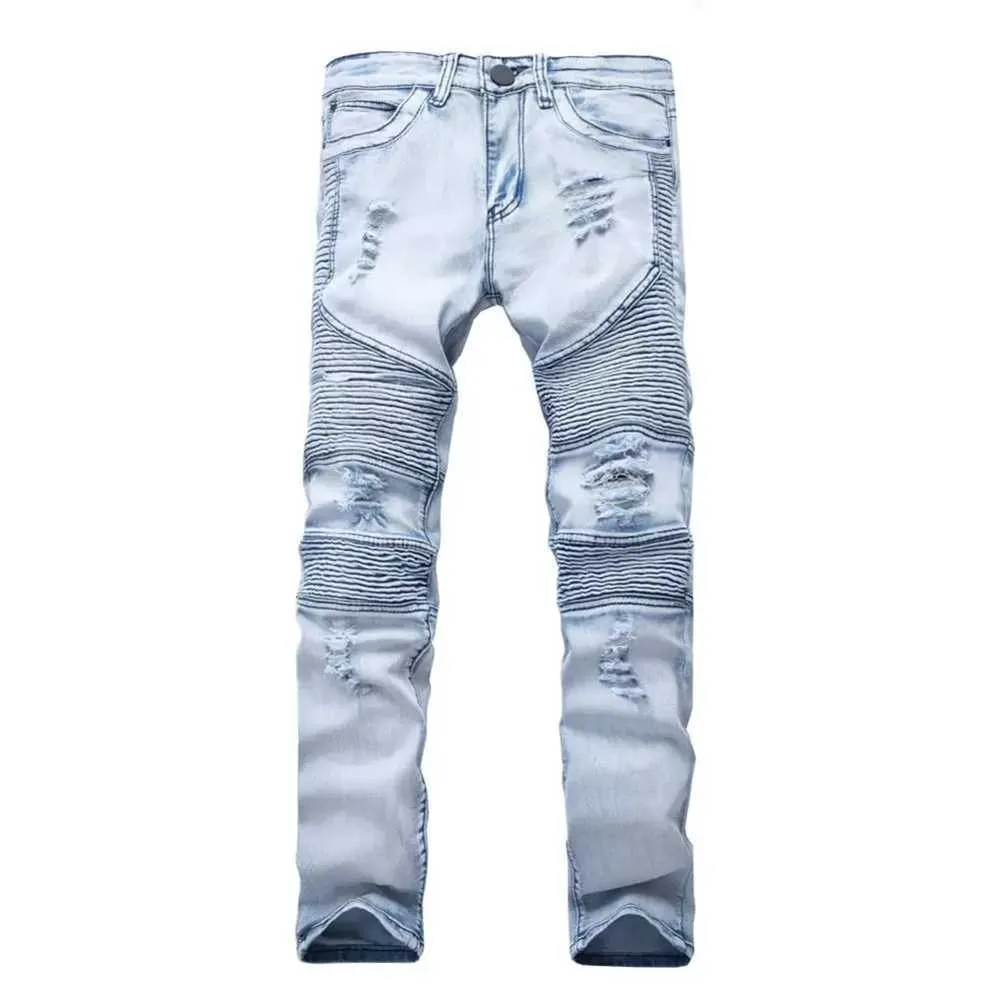 Męskie dżinsy odzieżowe dżinsowe spodnie SLP niebieski/czarny zniszczony męski dżins prosty motocyklista chudy dżins