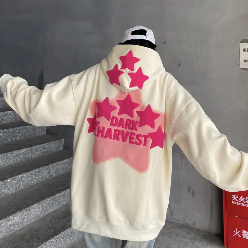 Kadın Hoodies Sweatshirts Street Beş Nokta Yıldız Mektubu Tasarım Kazak Hoodies Kadınlar Sonbahar ve Kış Niş Trend Gevşek Kadın Hoodies